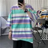 EBAIHUI Hommes T-Shirts Japonais À Manches Courtes Hit Couleur Rayé Couture Top Tees Unisexe Lâche Casual Respirant Coton O-cou T-shirt Tops M-4XL