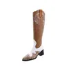 Western Boots Women Women Grosse Heel Color Combining Ponto Barrel Knee Knight Boots 220824