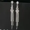 Hoop & Huggie Korean Temperament Long Bridal Rhinestone Tassel Earrings Exaggerated Personality Pierced EarringsHoop Kirs22