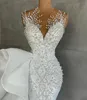 Luxurious Pearls Mermaid Wedding Dresses Beaded Crystals Lace Jewel Neck Sequined Bridal Gowns Robe de mariee awef as