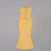 Casual Dresses Elegant Mermaid Bandages Dress 2022 Sexy Hollow Out Women Clothes Club Party Celebrity DressesCasual