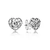 Pandora Elevated Heart Stud Earring Anudado Fan Capturado Hearts Pandora Style Pendientes 925 Sterling Silver brincos Jewelry