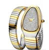 Montre à quartz populaire pour femmes, mode 33mm, en acier inoxydable, plaque dorée, étanche, personnalité fille serpent diamant moissani271t