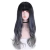 PARRUCCHE Parrucche grigio blu pastello con frangia per donna Parrucche ondulate ricce realistiche Lolita lunghe Parrucca cosplay di capelli sintetici a due colori