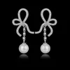 Charm Geometric bow zircon Pearl Earrings tassel long earrings Korean Fashion factory direct sales Designer Jewelry Women Mens couple Wedding Party