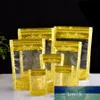 100 pçs impressão dourada com janela transparente zip lock sacos de plástico lanches zíper selado cozinha organiz embalagem de alimentos bolsa standup bag5550163