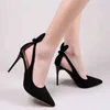 Chaussures habillées Sexy poinçon chaussure noir pompes femmes 2022 été solide Super talons hauts femme aiguille talon fête sandales 220416