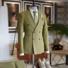 Oliver Green Mens Suits 2pcs Jacket Pants Groom Wedding Tuxedos Double Breasted Blazer Formal Business Party Prom Outfits