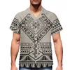 남자 캐주얼 셔츠 남성 패션 하와이 폴리네시아 부족 하와이 전통 블루 프린트 맞춤형 조작 가능한 짧은 슬리브 편안한 셔츠