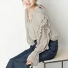 Kobiety damskie bluzki słodkie japońsko eleganckie v szyję rękaw damski bluzka prosta elegancka solidna biuro damskie jesień 2022 Blusas misze