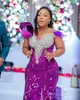 2022 Plus Taille Arabe Aso Ebi Violet Sirène Luxueux Robes De Bal Perles Cristaux Sexy Soirée Formelle Deuxième Réception Anniversaire Robes De Fiançailles Robe ZJ50