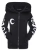 女性フーディーゴシックパンクムーンレタープリントスウェットシャツ秋の冬の長袖ブラックジャケットジッパーコートカジュアルフーディ5xl 220725