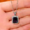 Pendanthalsband Huitan Fashion Contracted Cubic Zirconia Necklace For Women Square Purple/White CZ Luxury Female Party Jewelrypendant Sidn