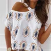 Fashion Women Streetwear Short Sleeve Halter Cold Shoulder Paisley Print T-Shirt Leisure Blus Top L220705