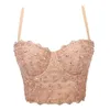 Atoshare Glitter Top med band Lace Corset Bustier Bra Kvinnor Sommar Tank Rosa Crop Party Club Kläder 220318