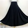 Summer Women Flamenco Skirts Womens Solid Color High Waist Ballroom Dance Long Waltz Tango Skirt Y398