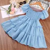 Girl's Dresses Girls Casual Solid Dress 18Months - 6Years Old Baby Children Summer Puffy-Sleeves Princess Sweet Cake Chinffon DressGirl's