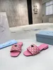 2022 클래식 삼각형 인쇄 패브릭 슬리퍼 여성 프린트 블랙 뮬 럭셔리 플랫폼 샌들 비치 신발 크기 35-43