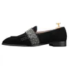 Sommar Ny stil Svart Suede Klänning Skor Mäns Loafers Handgjorda Sliver Crystal Slip-On Skor För Bröllopsfest