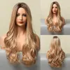 Synthetic Wigs HENRY MARGU Long Wavy Ombre Brown Purple For Women Natural Middle Part Cosplay Lolita Hair Heat Resistant7804416