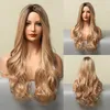 Synthetic Wigs HENRY MARGU Long Wavy Ombre Brown Purple For Women Natural Middle Part Cosplay Lolita Hair Heat Resistant7939688