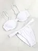 Coobbu Push Up Sexy Bikini Swimwear White Swimsuit Women Set High Cut Bading Suit Pleated Beach Wear 220616