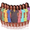 Womens Plus Size Dresses Fashion Stripe Printed V-neck Loose Dress Summer Short Sleeve Casual Clothing XL- 5XL