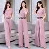 Women's Two Piece Pants Women's Professional Suit 2022 Spring And Autumn Western Style V Collar Top Wide Leg Set Plus Size ClothingWomen