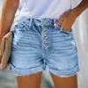 Sommer Womens Casual Vintage Streetwear Denim Shorts Button Skinny Street Fashion Keeing Solid Color Jeans 220419