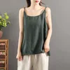 Women Summer Top Fine Shoulder Sling Cotton Linen Oversized Female V Neck Casual Sleeveless Halter Black Woman Tank 220316