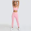 Femmes Yoga Out Fit Taille Haute Run Fil Fort Stretch Solidt Taches Multicolores Gilet De Fitness Soutien-Gorge Et Pantalon Costumes Sans Couture Leggings De Levage De La Hanche Survêtements