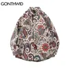 Gonthwid Harajuku Streetwear Koszule Płaszcze Graffiti Bandana Paisley Wzór Koszula Koszula Hip Hop Moda Długi Rękaw Przycisk Topy 220322