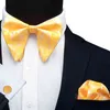 Gusleson New Fashion Paisley Big Bows For Men Women Groom Wedding Bow Tie Pocket Square Cufflinks Solid Gravatas Black Tie L220728