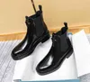 Elegante beroemde merken Dames Black enkelschoen lage hakken Lug Lady Party Bruiloft Combat Booties Shoe EU35-43