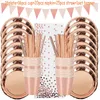 78pcsSet Rose Gold Foil Dots Tablewares Paper Towel Cup Plate Disposable set Adult Birthday Party Decor Wedding Tableware 220527