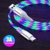 Akış Aydınlık USB Şarj Kablosu Mikro USB Tip C 3A LED Hızlı Şarj Cep Telefonu Şarj Cihazı Samsung Huawei Xiaomi HTC