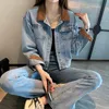 WT134-Women's Jackets brand Designer Large lapel zipper long sleeve biker style jean short jacket jacket for women