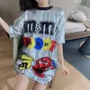Women's T-Shirt CHICATWILL Ins Summer Autumn Europe Fashion Funny Cartoon Bling Sequined Long Top Hiphop Punk Dresses