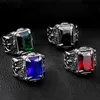 Bague de fiançailles Vintage en acier inoxydable pour hommes carrée CZ Zircon Dragon Claw Viking Warrior Band Biker