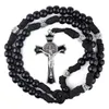 Chains Black Paracord Men Rosaries 12mm Acrylic Beads Cross Necklace For Soldier Catholic Rugged RosaryChains