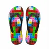 personnalisé Femmes Appartements Maison Pantoufles Pantoufle 3D Tetris Imprimer D'été De Mode Sandales De Plage Pour Femme Dames Tongs En Caoutchouc Tongs k29k #