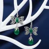 New Chalcedony Butterfly Dangle Earrings Vintage 925 Sterling Silver Marcasite Eardrop for Women