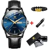 Wristwatches Top Brand Men's Watches Original Simple Blue Face Quartz Wristwatch For Man Waterproof Leather Strap Business Watch CasualW