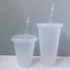 5PC/バッグ24Ozクリアカッププラスチック透明透明タンブラー夏の再利用可能な冷たい飲酒コーヒージュースマグカップとストローFY5305 914