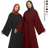 Robe musulmane pour femmes, jupe longue, grande taille, robe d'automne, couleur pure, élégante, sans écharpe