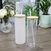 New 750ml 25oz Sublimation Straight Glass Tumblers Beverage Mug Juice Can With PP Slide Bamboo Lid and Straw Bottle Cups