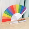 Folding Rainbow Fan Rainbow Printing Crafts Party Favor Home Festival Decoration Plastic Hand Held Dance Fans Gifts 500pcs DAW464