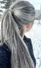 Glattes silbergraues Pferdeschwanz-Haarteil, zweifarbig, geschmolzenes natürliches Highlight, Salz- und Pfeffer-Echthaar, graues Pferdeschwanz-Haarteil, 120 g