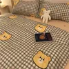 Cartoon Strawberry Biscuit Bear Graffiti Four-piece Set Quilt Cover Single Bedding Black and White Suit More Size