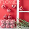 6 pezzi di fiori decorativi natalizi ornamenti kit ciondolo rosso Navidad palla galvanica stile casa artificiale festa decorazione festival palline appese